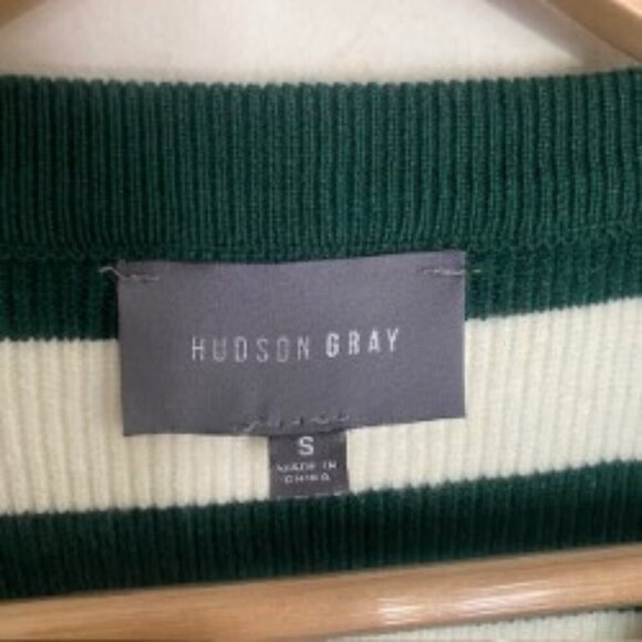 Hudson Gray Green Striped Puff Sleeve Sweater Small - Picture 2 of 4